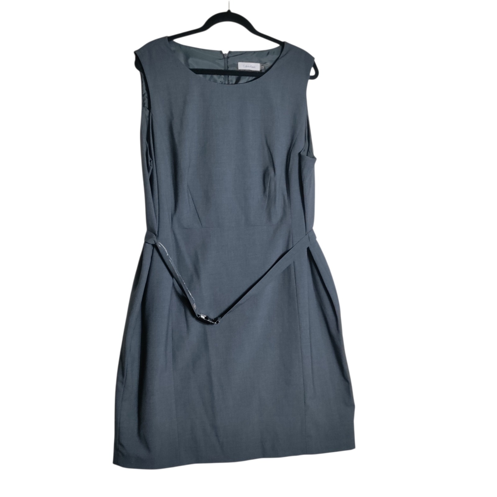 Calvin Klein Womens 20w Gray Sleeveless Belted Sheath Dress Career Professional